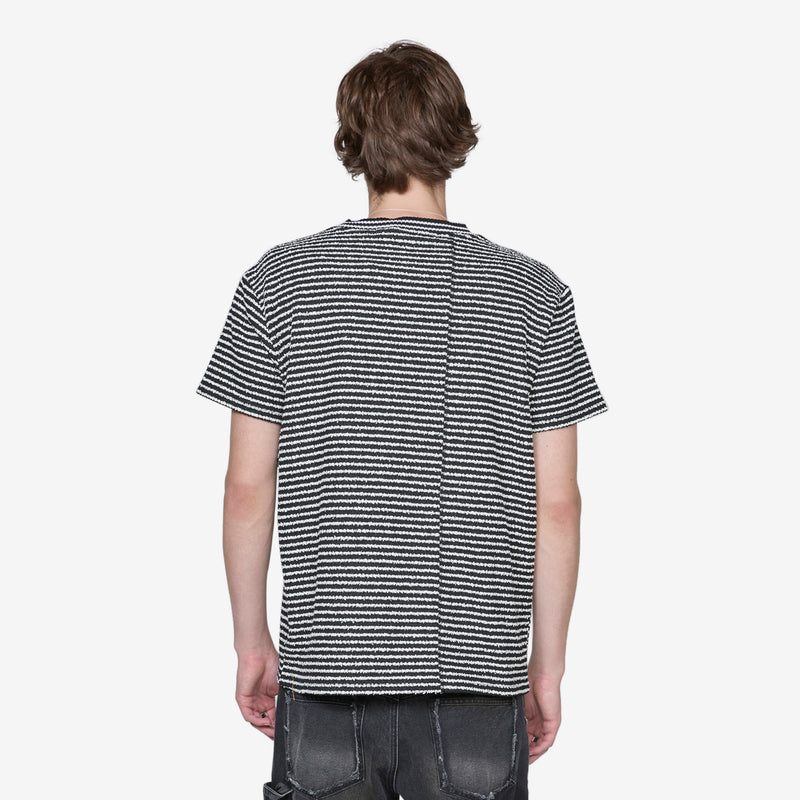 Heart Message Stripe Crewneck Sweater Black Tees