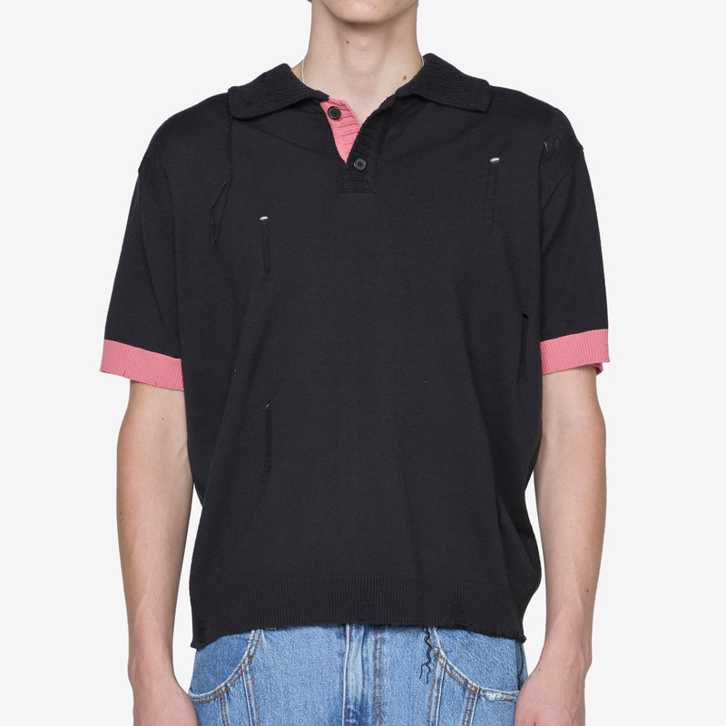 Damaged Polo Sweater Black | Pink Jumpers