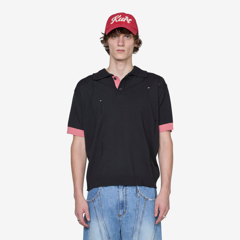 Damaged Polo Sweater Black | Pink Jumpers