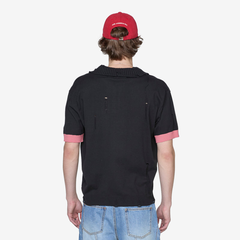 Damaged Polo Sweater Black | Pink Jumpers