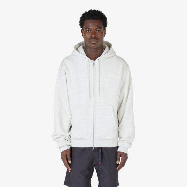 Basic Waffle Zip Hooded Sweater Melange Grey