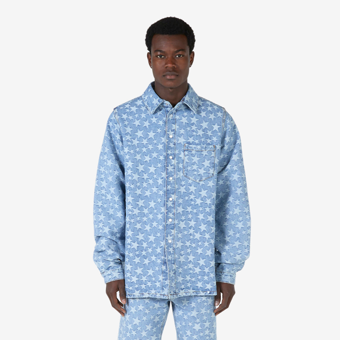 Denim Jacquard Overshirt Light Blue Shirts