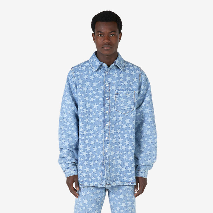 Denim Jacquard Overshirt Light Blue Front
