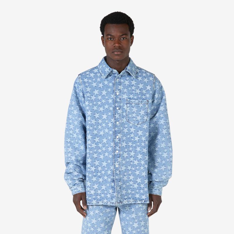 DENIM JACQUARD OVERSHIRT LIGHT BLUE