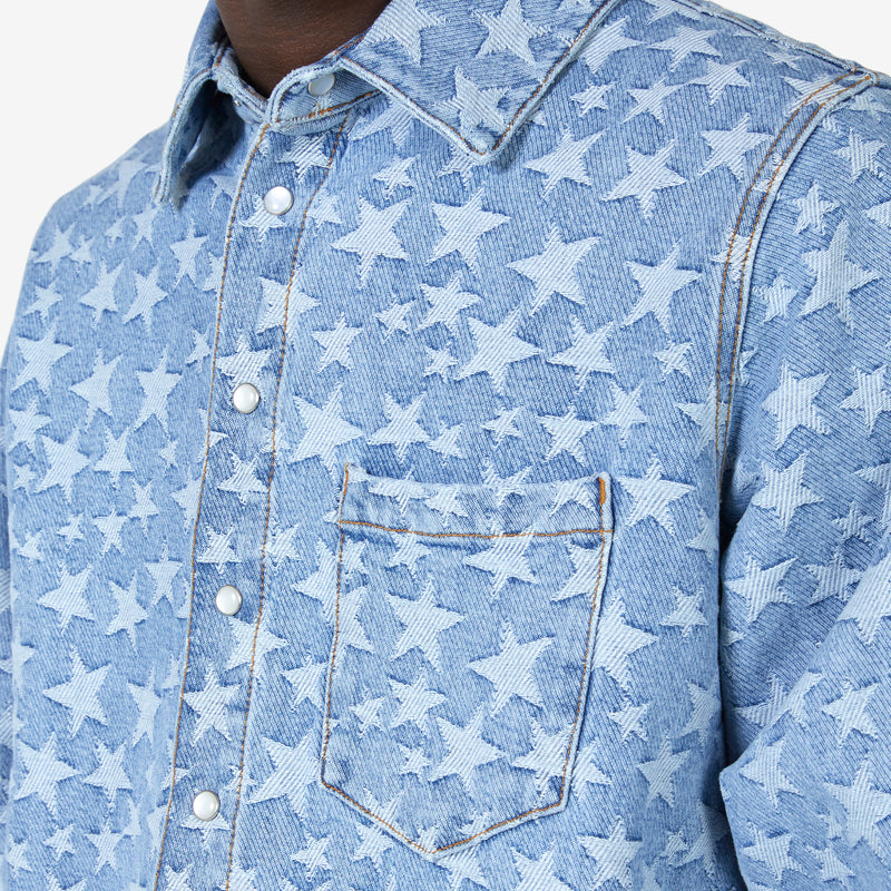 Unisex Denim Jacquard Overshirt Light Blue