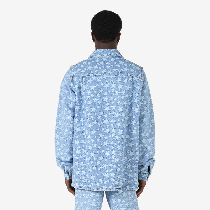 Unisex Denim Jacquard Overshirt Light Blue