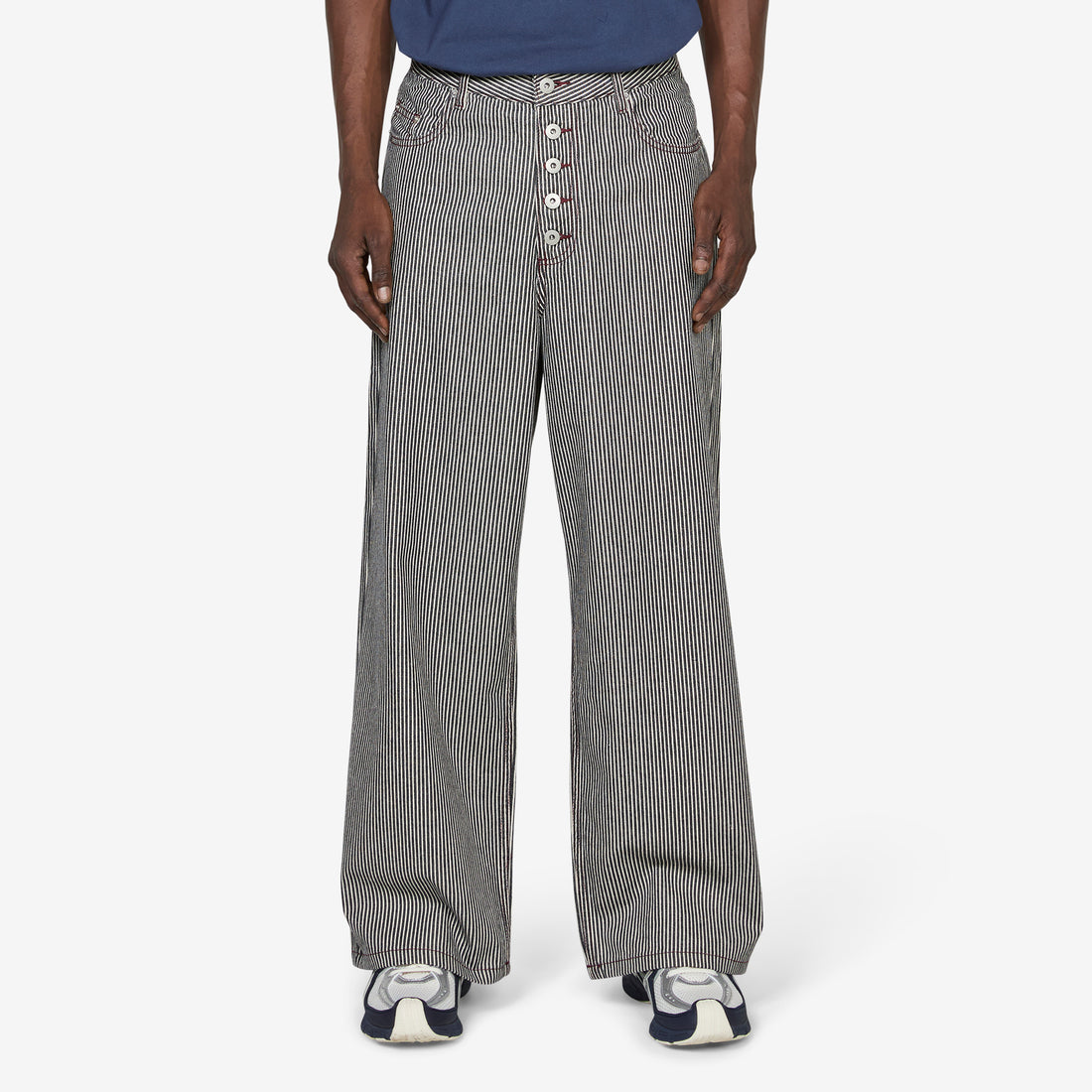 Loose Cut Jeans Black Hickory Stripe Pants