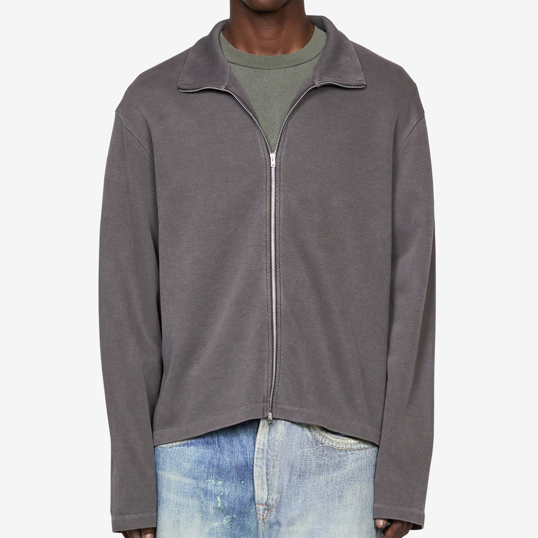 Shrunken Fullzip Worn Graphite Athletic Rib Jumpers