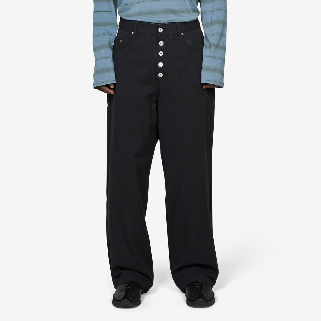 Loose Cut Jeans Black Rinse Wash Linen Canvas Pants