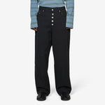 Loose Cut Jeans Black Rinse Wash Linen Canvas