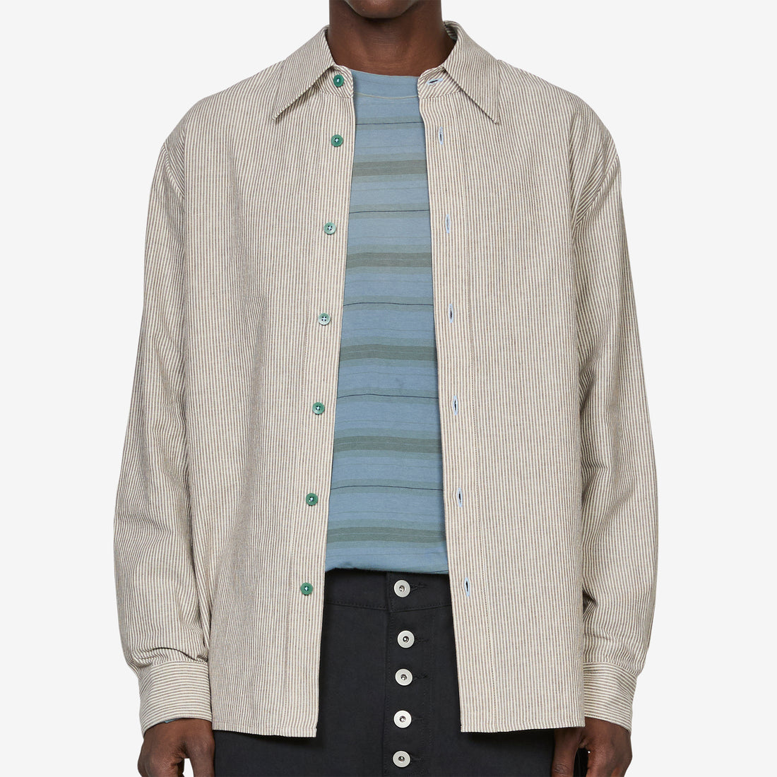 Linen Work Shirt Grey Stripe Shirts