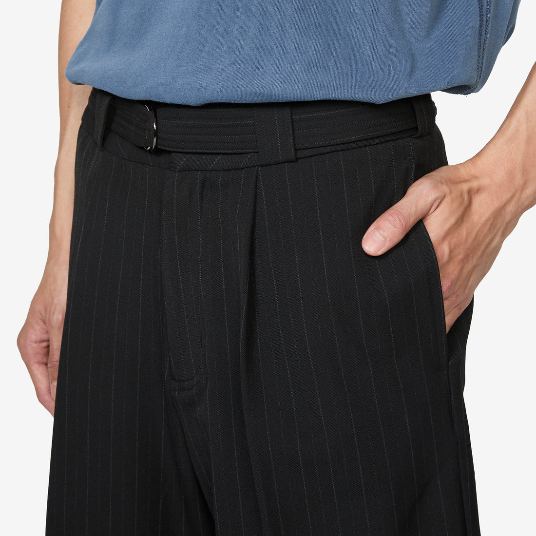Cut Short Black Pinstripe Shorts