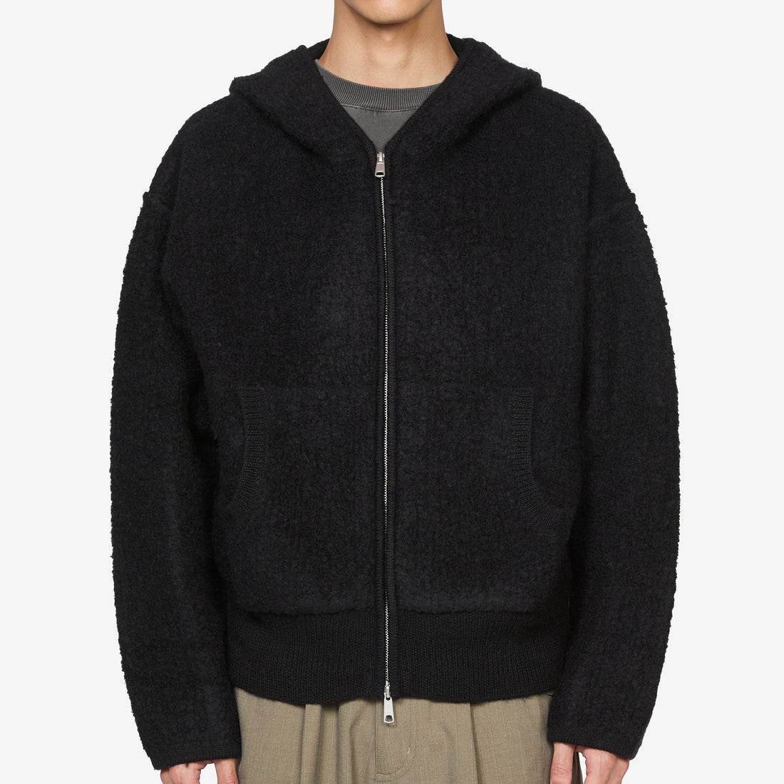 Knit Zip Hood Boiled Black Jumpers