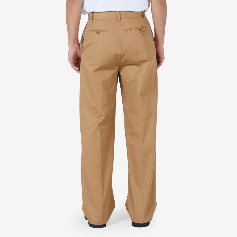 Wide Leg Chino Pant in Cotton Gabardine with Logo Beige