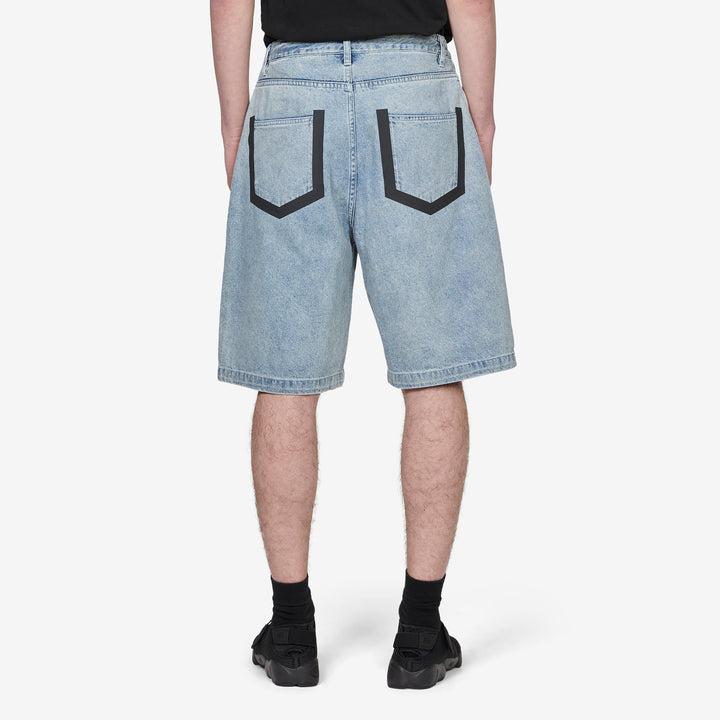 'Your Message Here' Indigo Denim Shorts Blue Denim | Black | Safety Orange