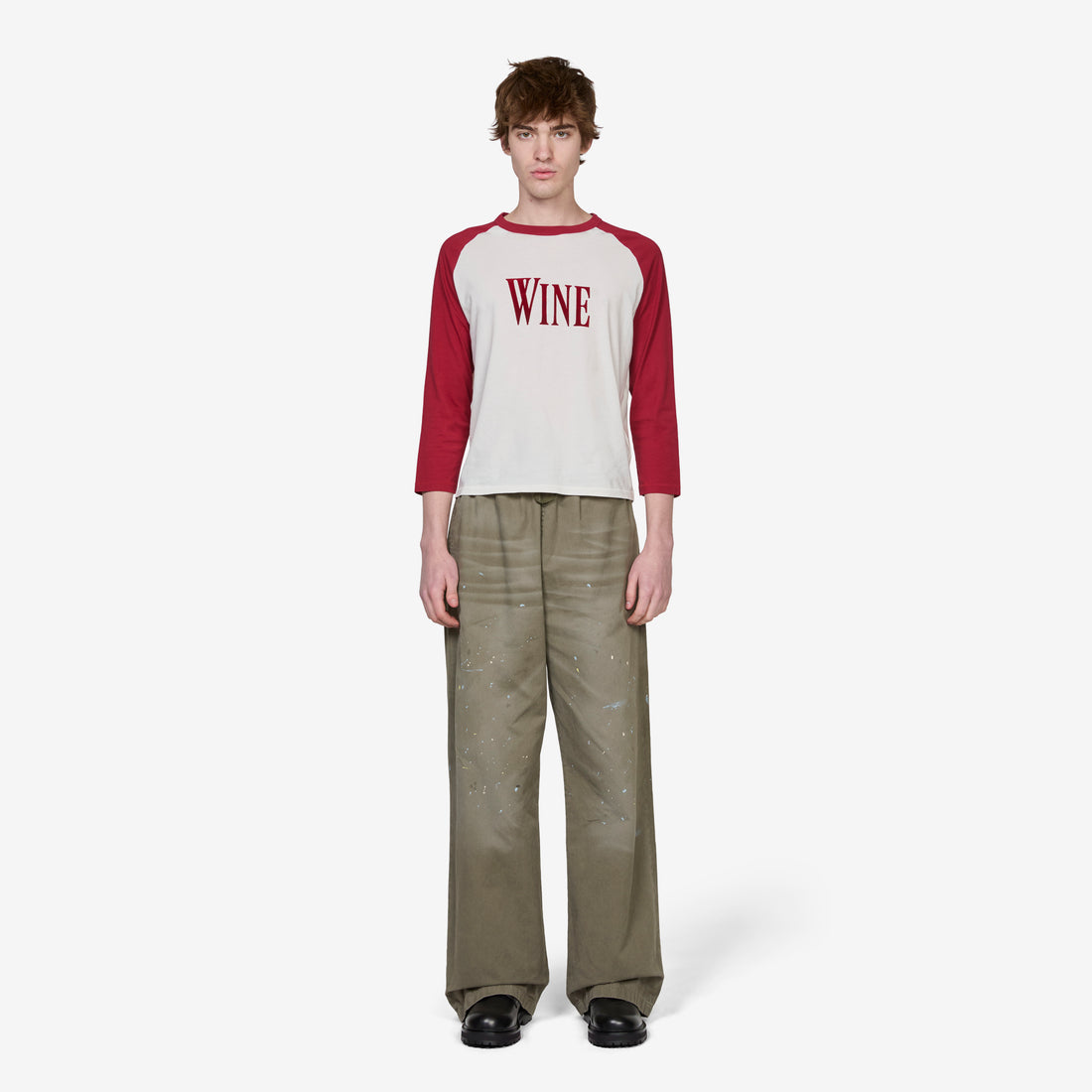 Eigne Raglan Sleeve Wine T-Shirt Burgundy | White Tees
