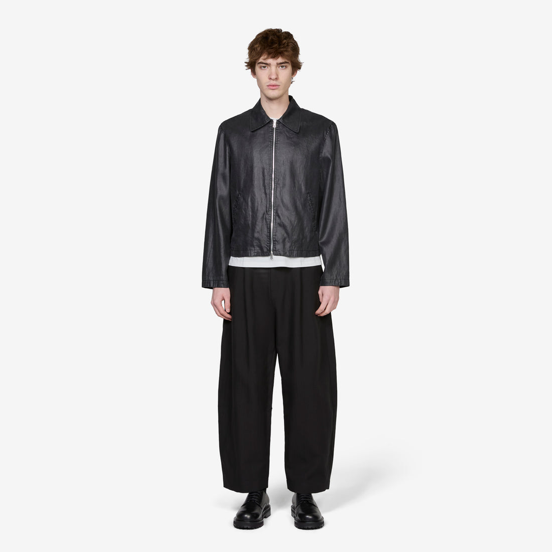 Mini Jacket Worker Lacquer Black Mirror Tencel Jackets