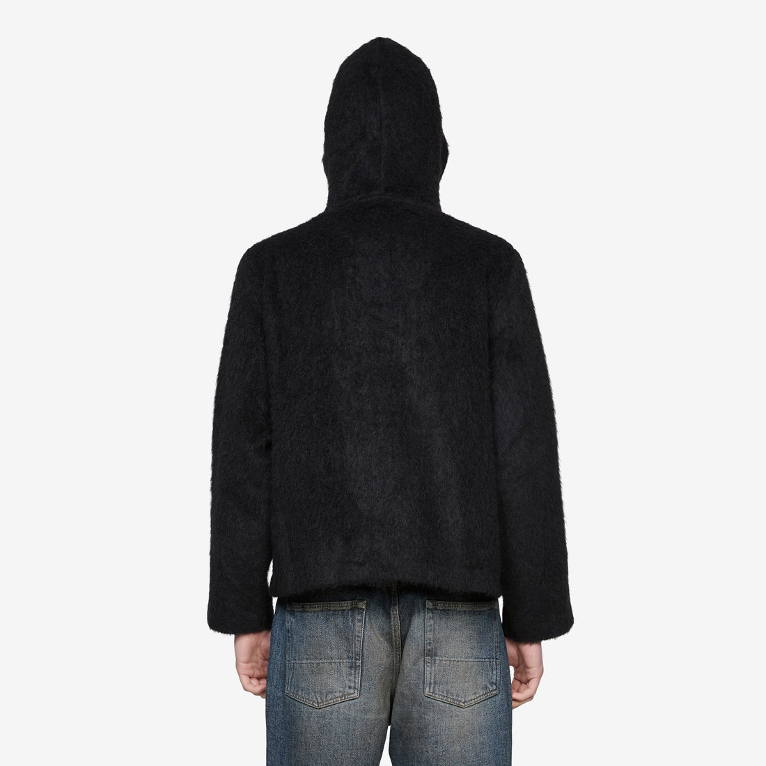 Full Zip Hood Black Hairy Wool Jackets