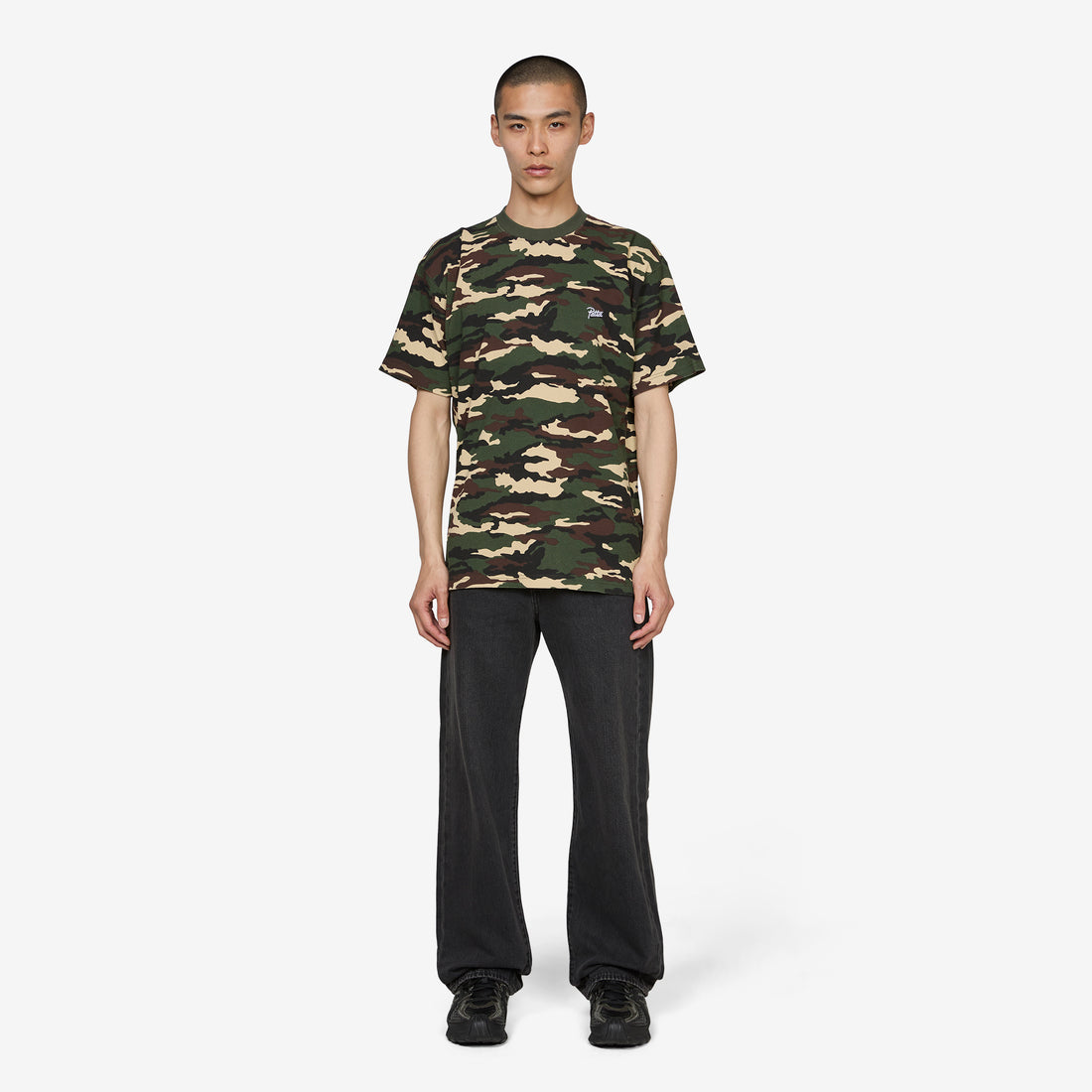 Waffle Script Logo T-Shirt Woodland Camo Tees