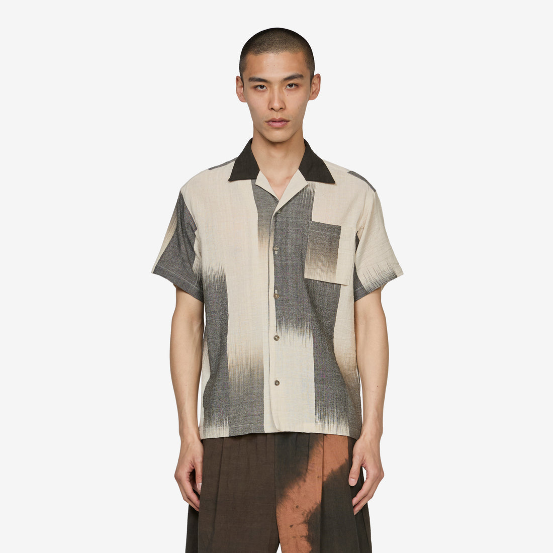 Ikat Open-Collar Shirt Off White | Black Shirts