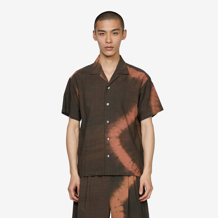 Tie-Dye Open-Collar Shirt Brown | Brick Front