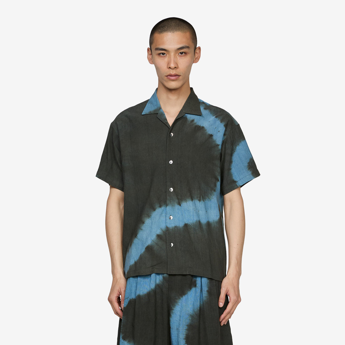 Tie-Dye Open-Collar Shirt Black | Blue Shirts