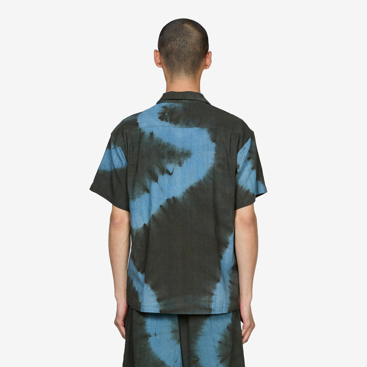 Tie-Dye Open-Collar Shirt Black | Blue
