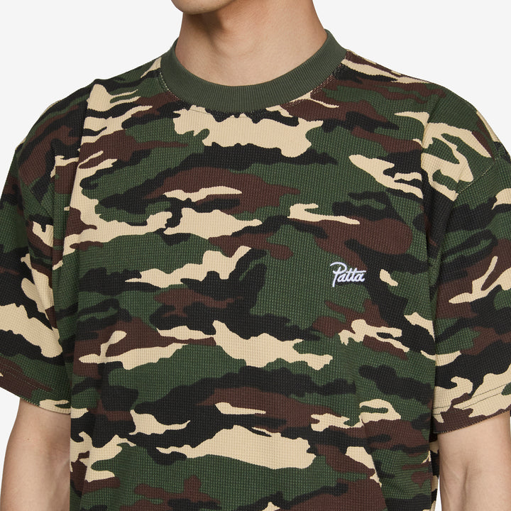 Waffle Script Logo T-Shirt Woodland Camo