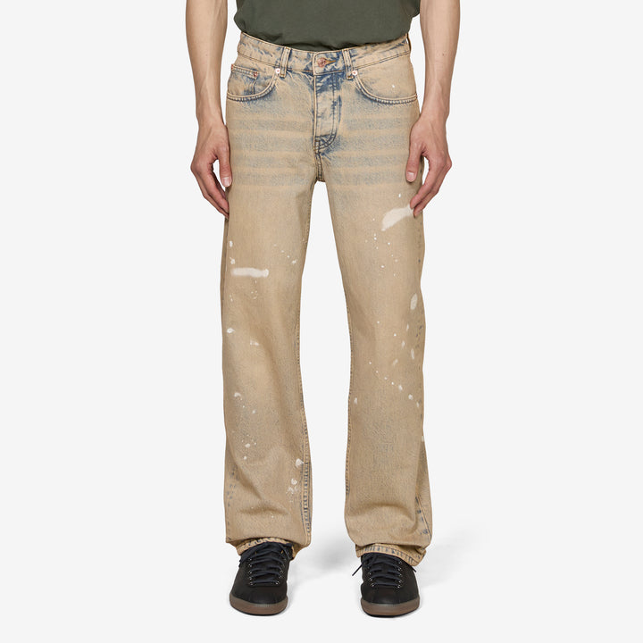 Dirty Splatter Straight Leg Denim Pants Sandwashed Light Blue Denim Front