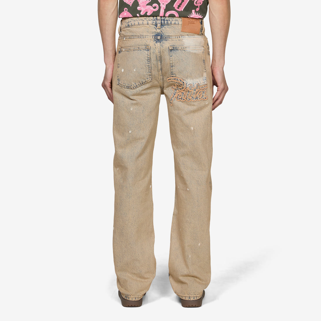 Dirty Splatter Straight Leg Denim Pants Sandwashed Light Blue Denim Pants
