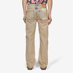 Dirty Splatter Straight Leg Denim Pants Sandwashed Light Blue Denim