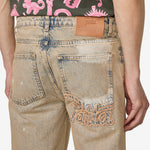 Dirty Splatter Straight Leg Denim Pants Sandwashed Light Blue Denim