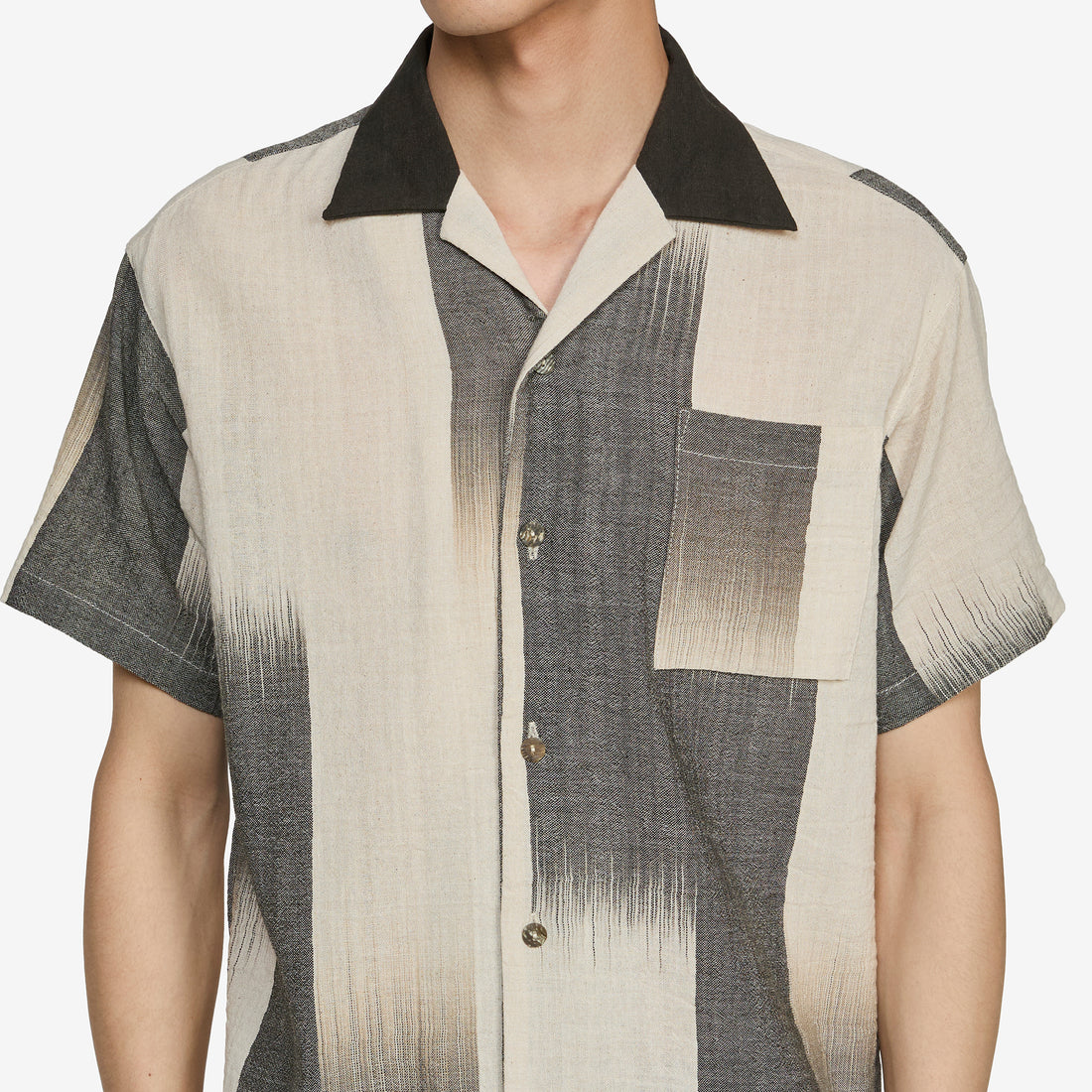 Ikat Open-Collar Shirt Off White | Black Shirts