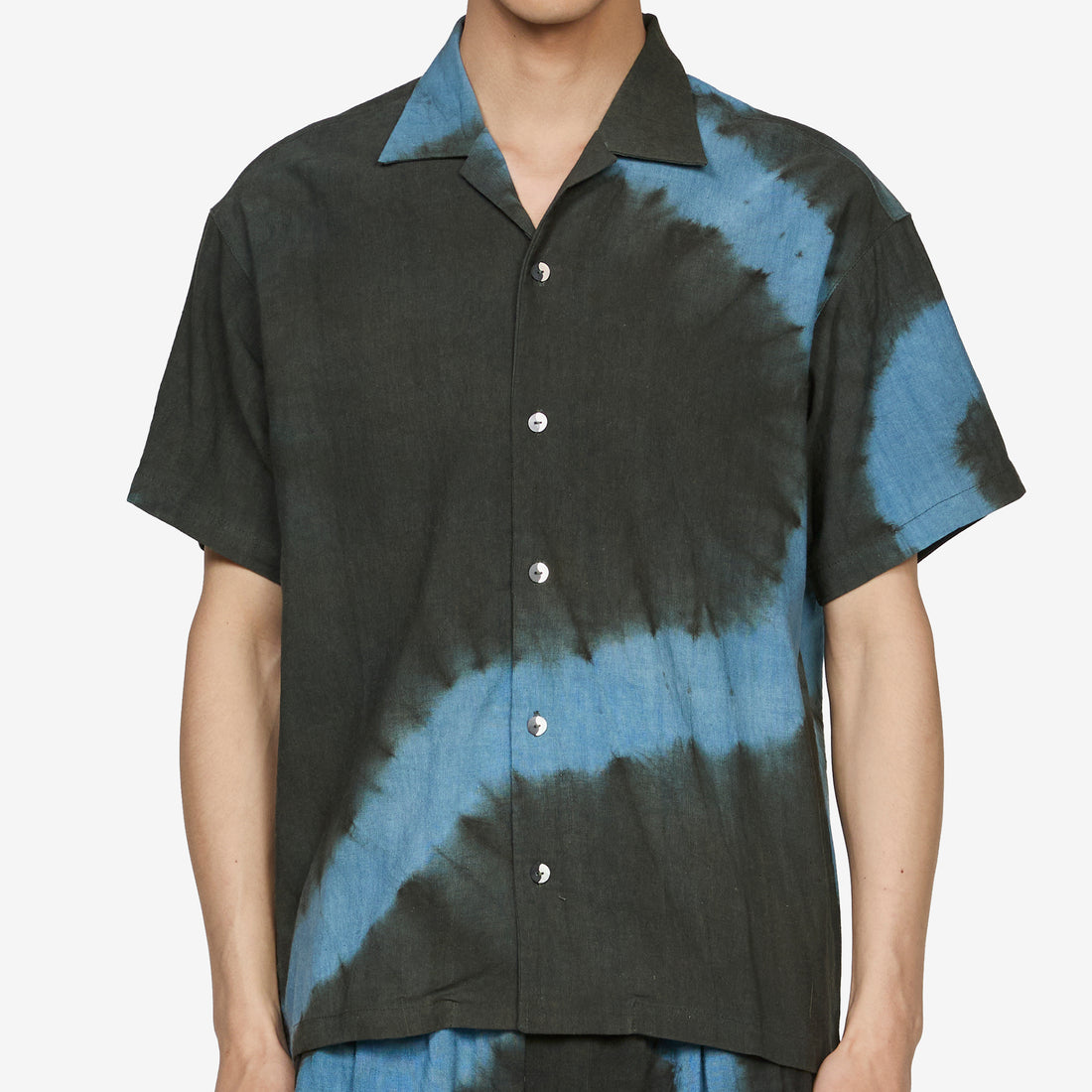 Tie-Dye Open-Collar Shirt Black | Blue Shirts