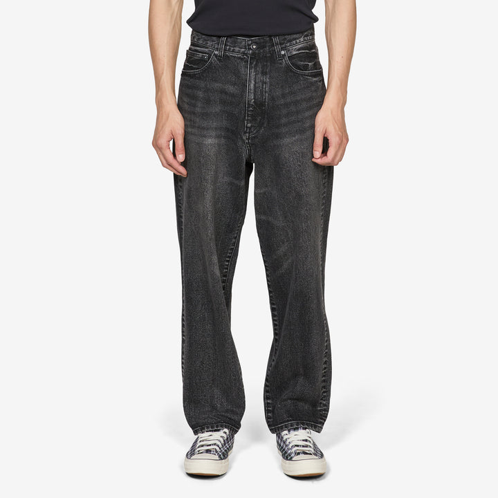Vintage Washed Baggy Denim Pants Black Front