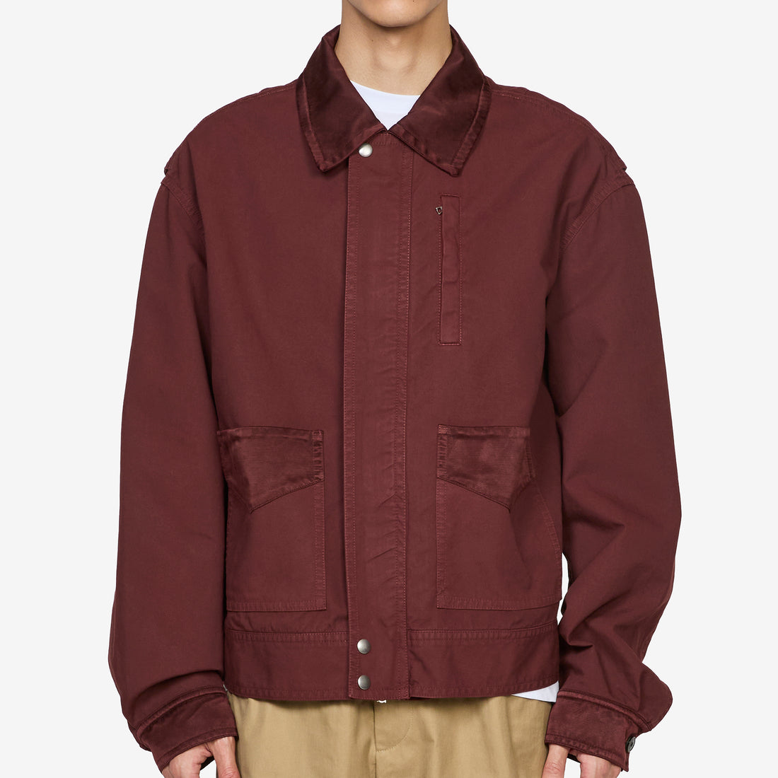 Overdyed Double Weave Cotton Jacket Burgundy Jackets