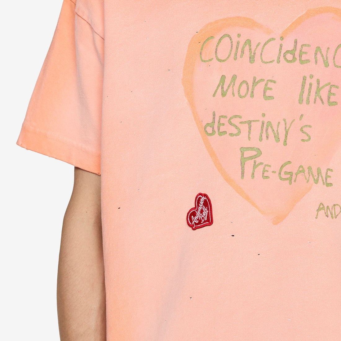 Spray Washed Heart Message T-Shirt Orange Tees