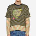 Heart Message Stripe Layered Longsleeve T-Shirt Khaki
