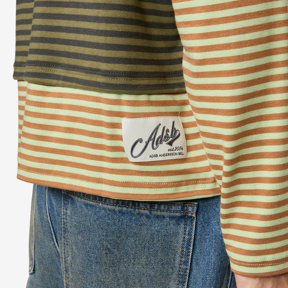 Heart Message Stripe Layered Longsleeve T-Shirt Khaki Tees