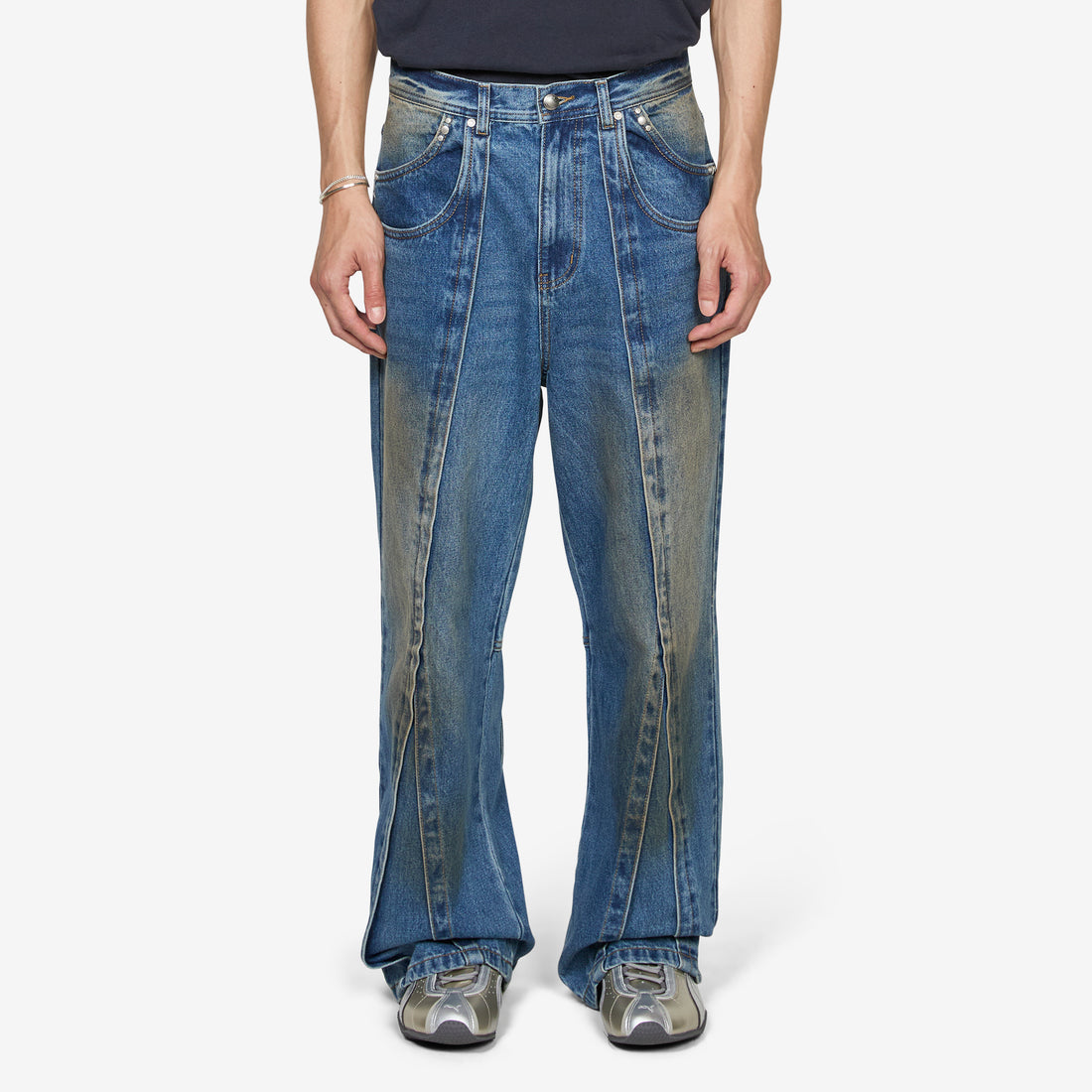 Layered Wide-Leg Jeans Blue Pants