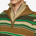 Double Layered Stripe Half Zip-Up Sweater Beige | Brown