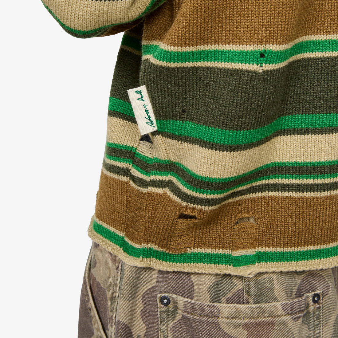 Double Layered Stripe Half Zip-Up Sweater Beige | Brown Jumpers