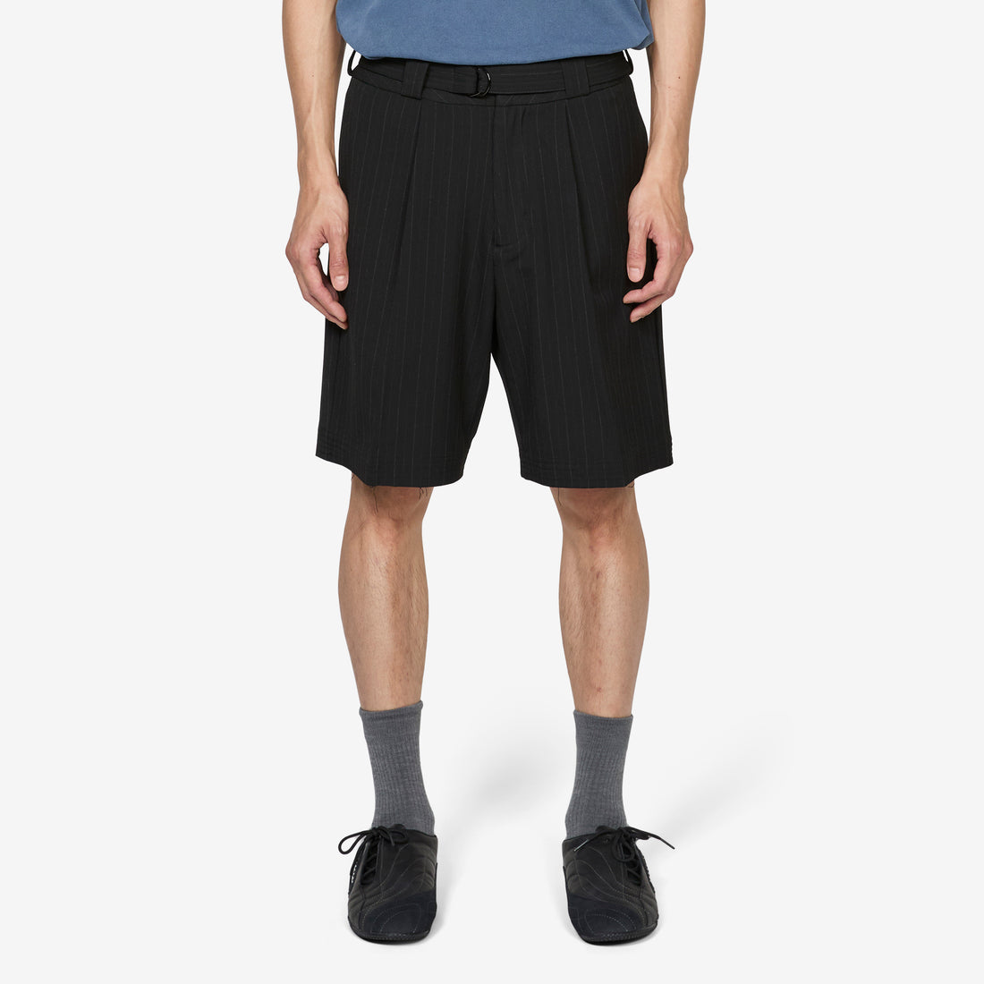Cut Short Black Pinstripe Shorts