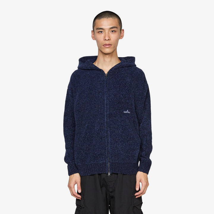 Mall Yarn Zip Up Hoodie Dark Navy Front