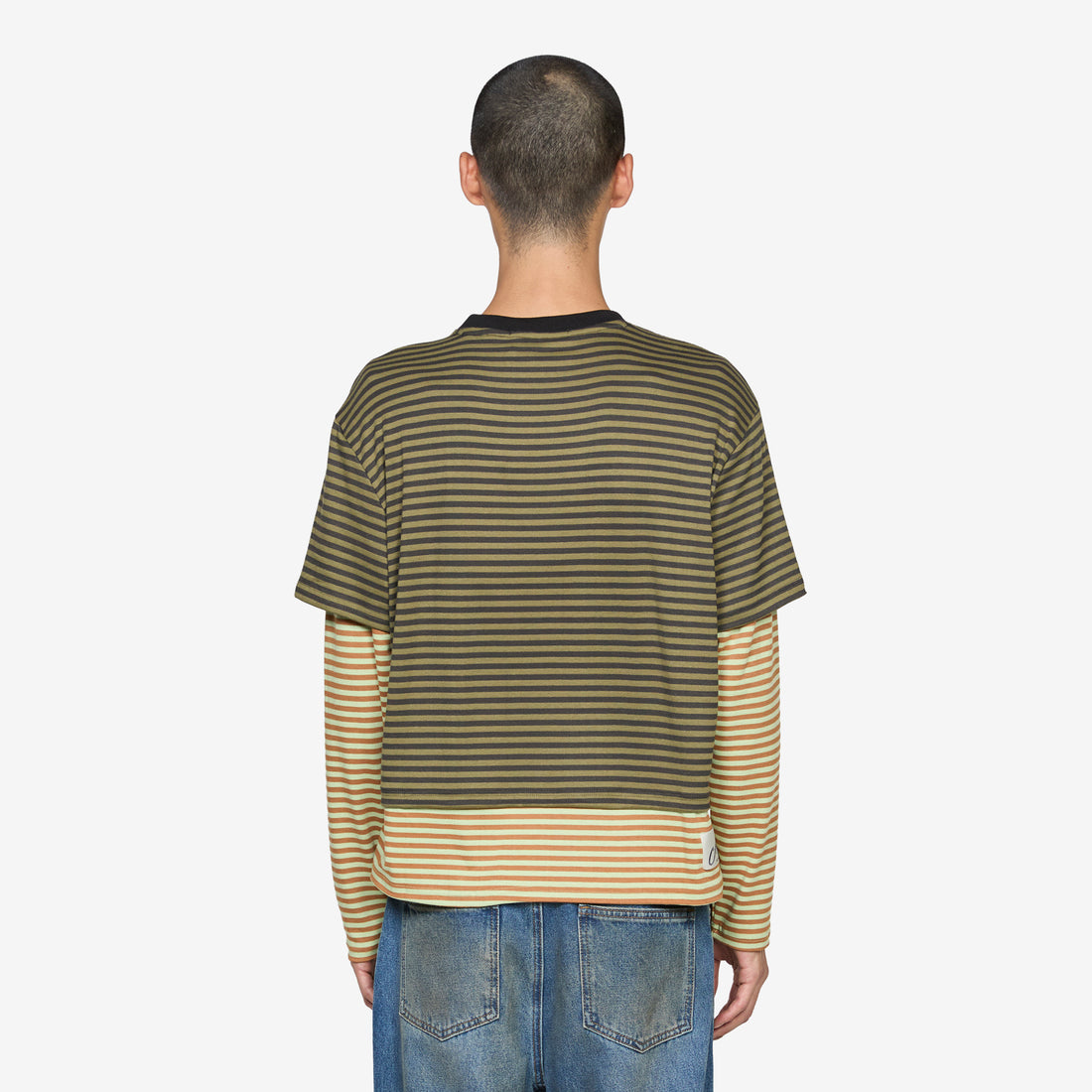 Heart Message Stripe Layered Longsleeve T-Shirt Khaki Tees