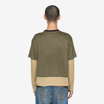 Heart Message Stripe Layered Longsleeve T-Shirt Khaki