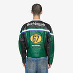 Leather Café Racer Jacket Tennis Green Multi
