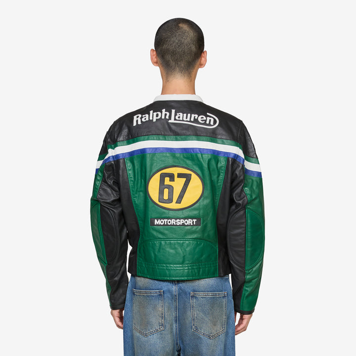 Leather Café Racer Jacket Tennis Green Multi