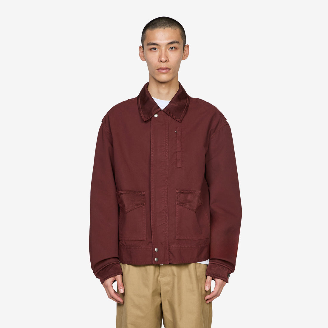 Overdyed Double Weave Cotton Jacket Burgundy Jackets