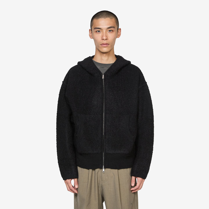 Knit Zip Hood Boiled Black Front